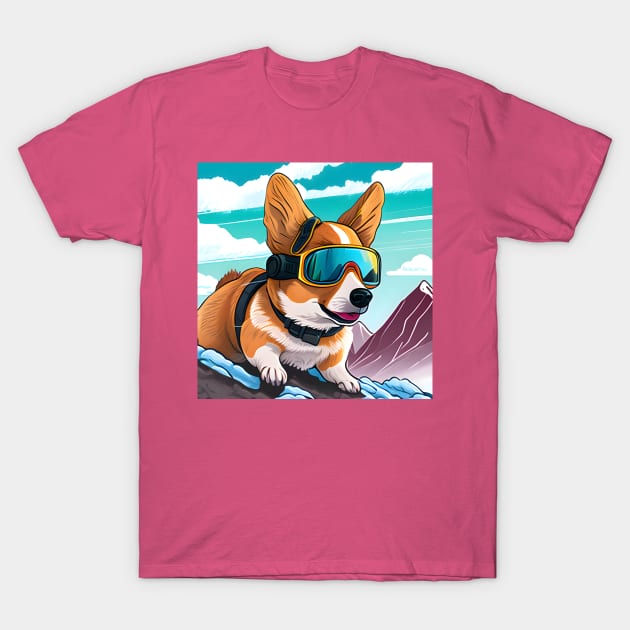 Welsh Corgi Ski goggles skiboarding in the Mountains T-Shirt by UniqueMe